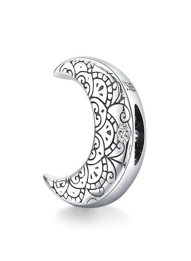 LAMOONY 925 Sterling Silver Feather Heart Charm (Moon) for Pandora Charm Bracelet - Image 1